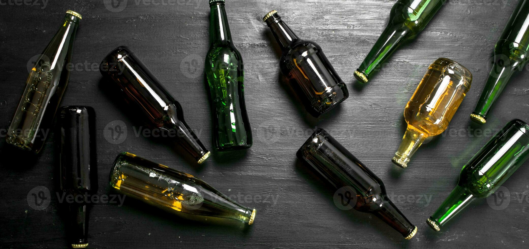 Bottles with fresh beer. photo