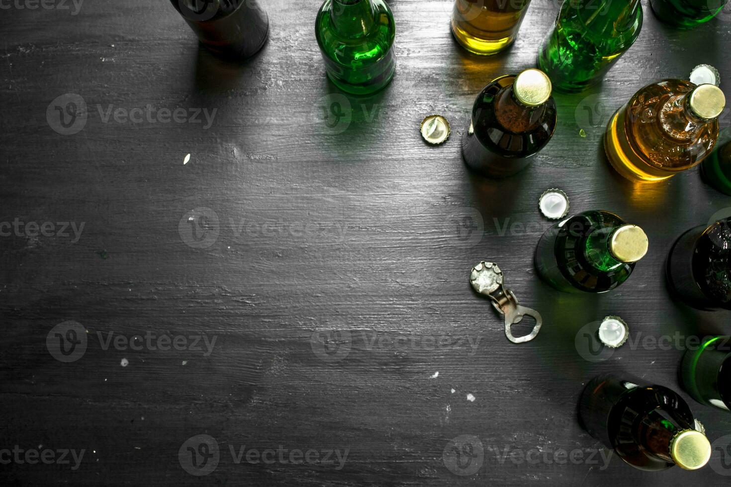 Bottles with fresh beer. photo