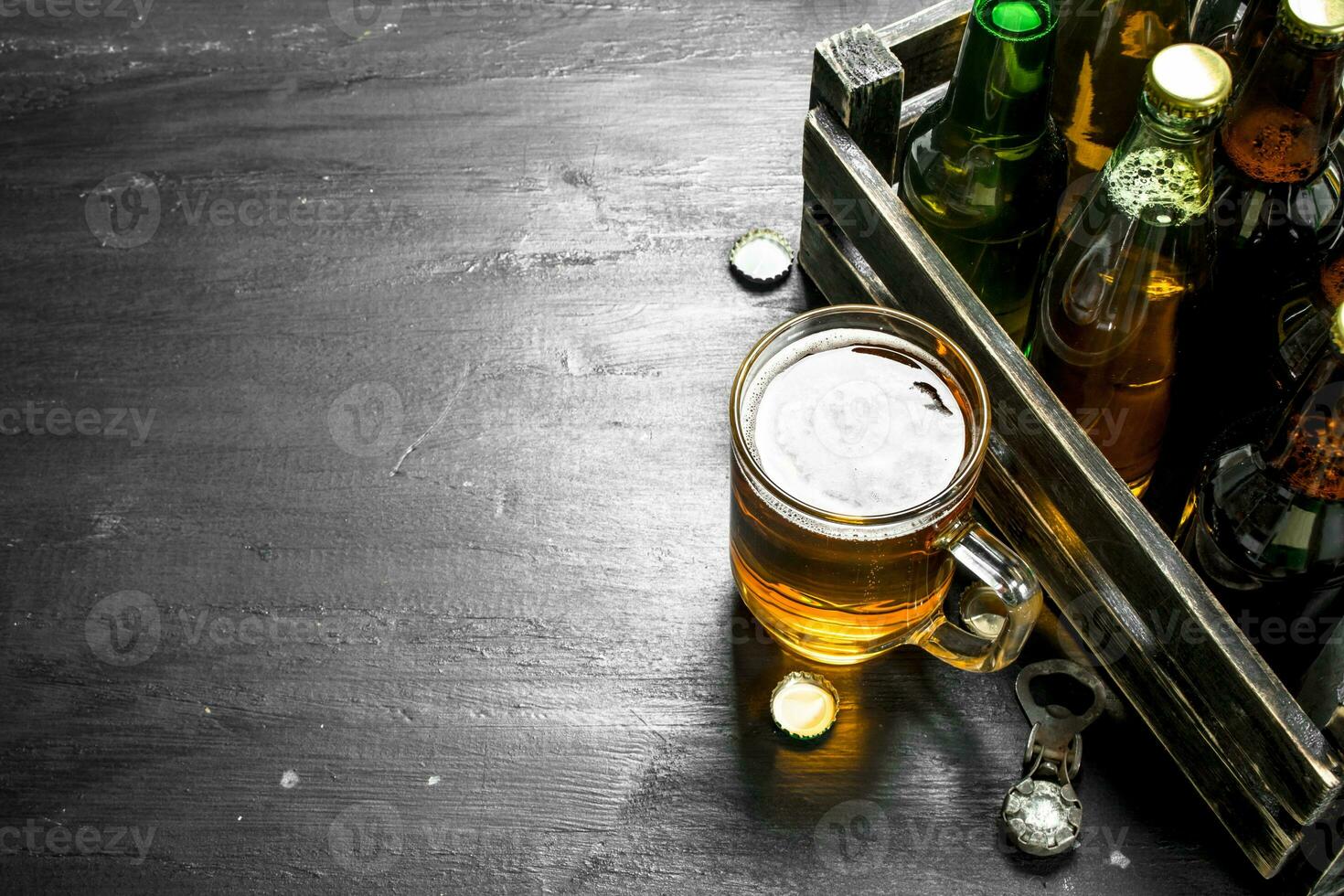 Fresh beer in an old box. photo