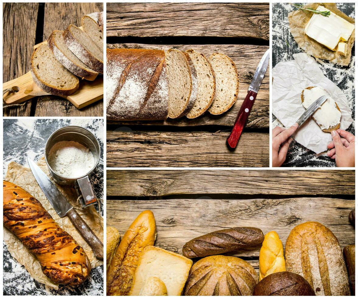 Food collage of bread . photo