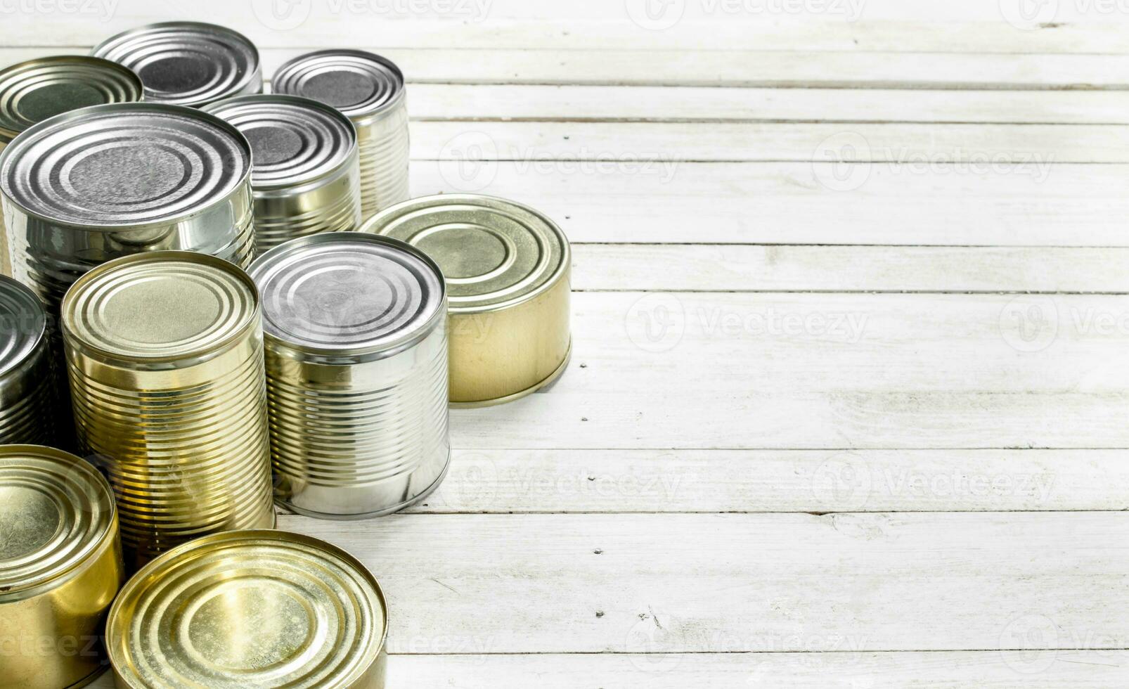 Tin cans with food. photo