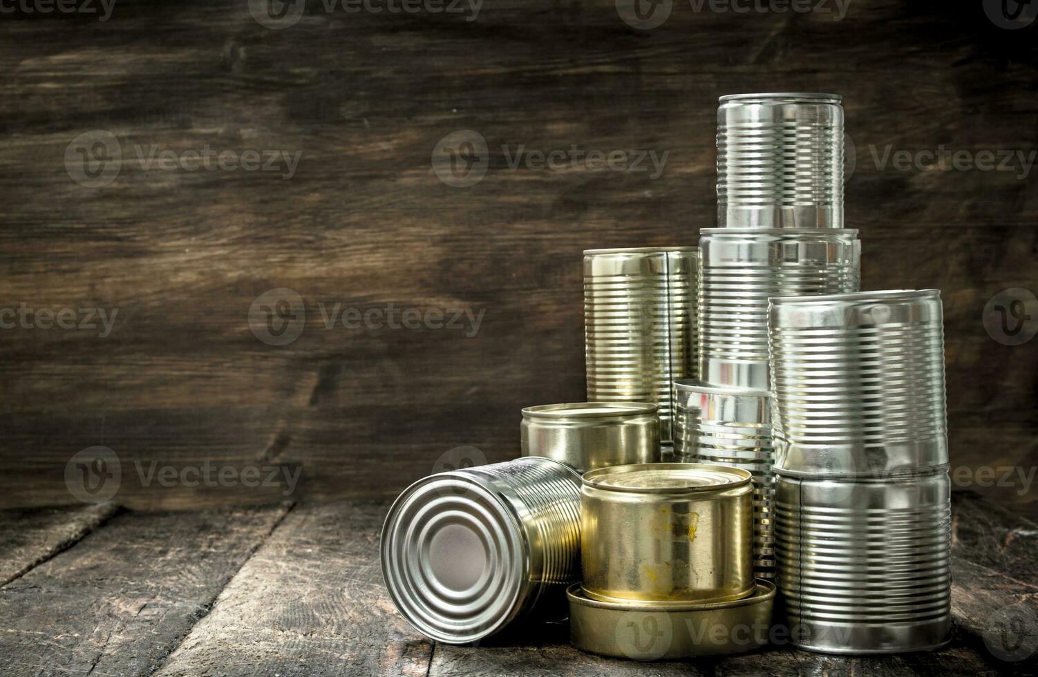 Food in tin cans. photo