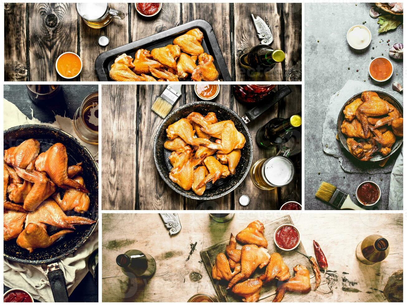 Food collage of chicken wings . photo