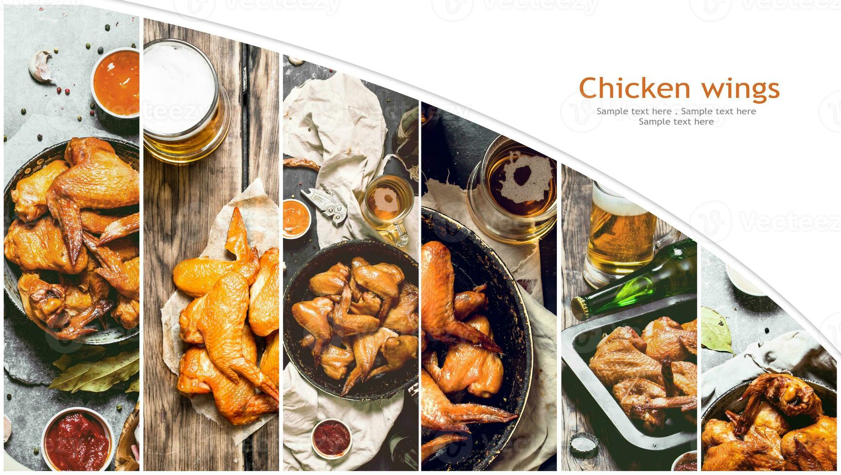 Food collage of chicken wings . photo