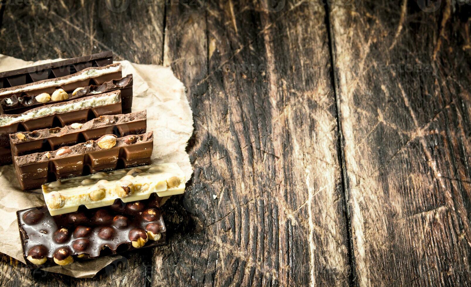 Different chocolate bars. photo
