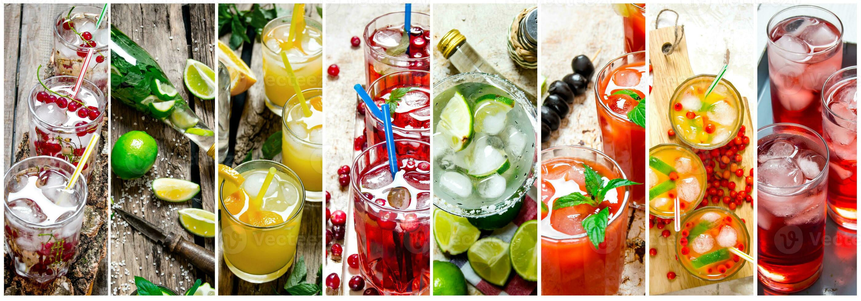 Food collage of fresh cocktails . photo