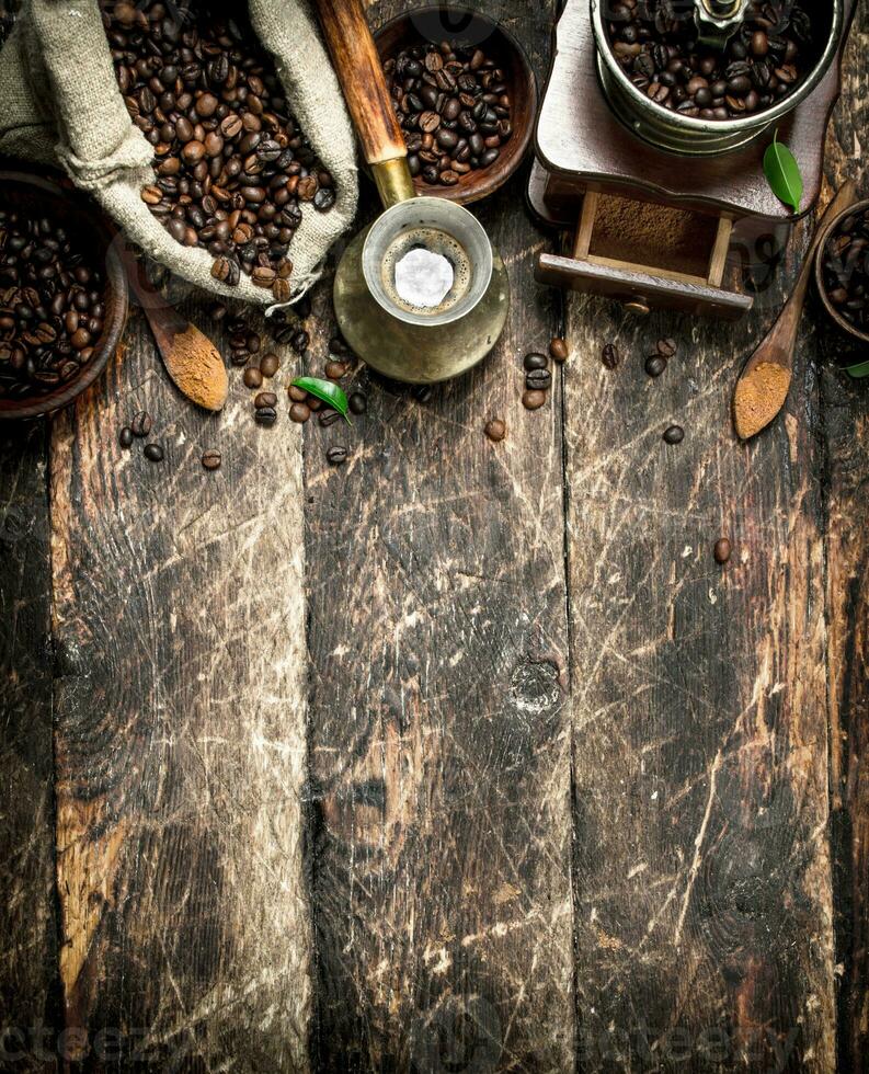 Coffee background. Fresh coffee with beans. photo