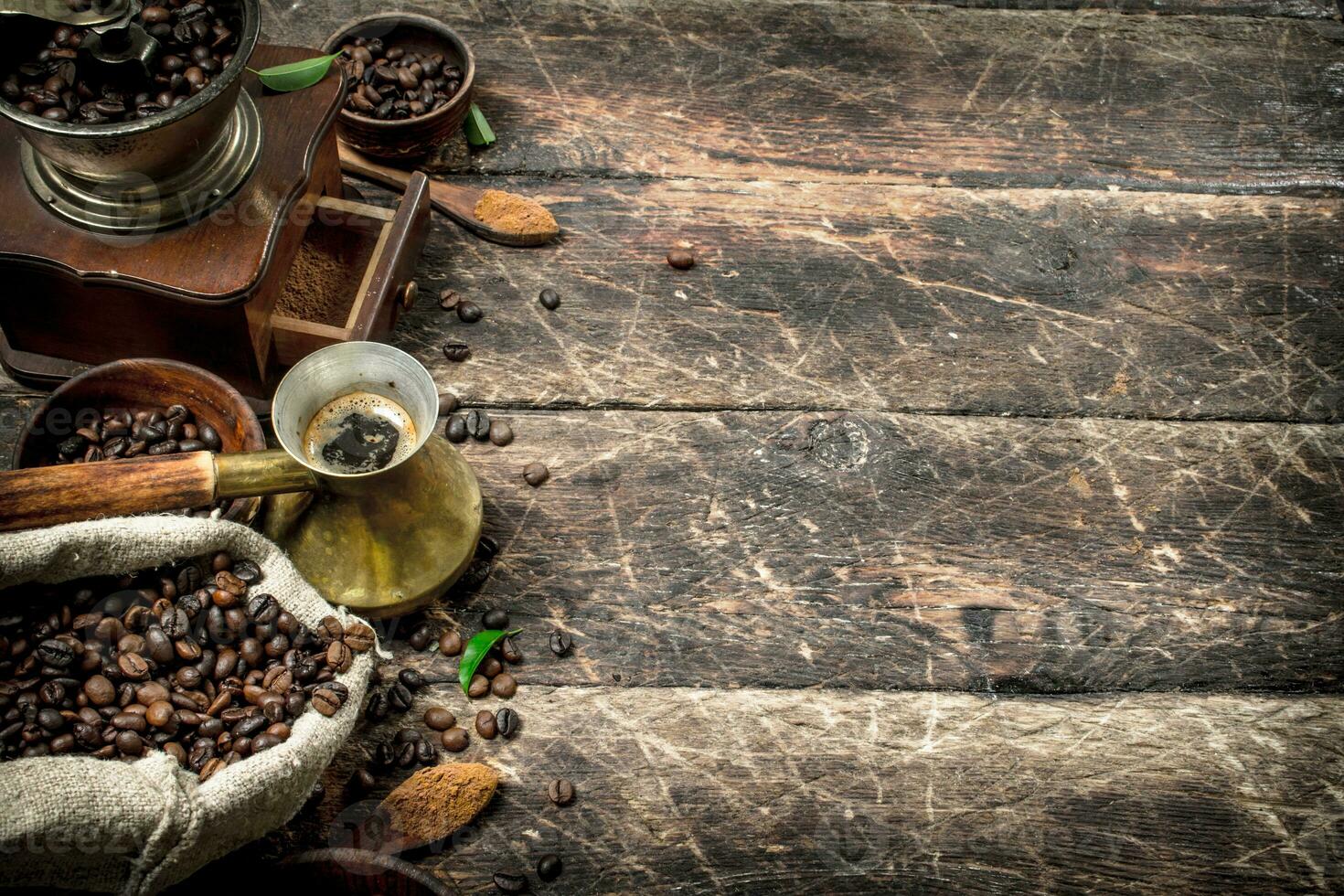 Coffee background. Fresh coffee with beans. photo