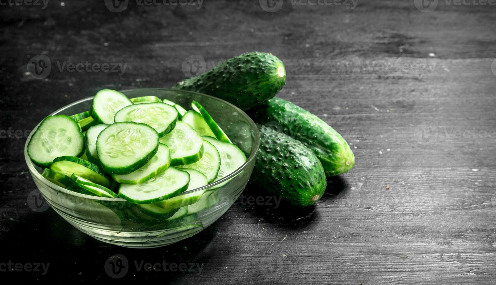 Sliced fresh cucumber slices. photo