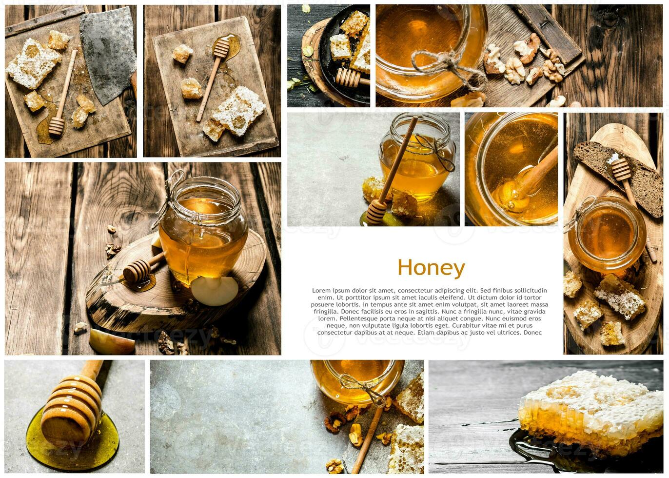 Food collage of honey. photo