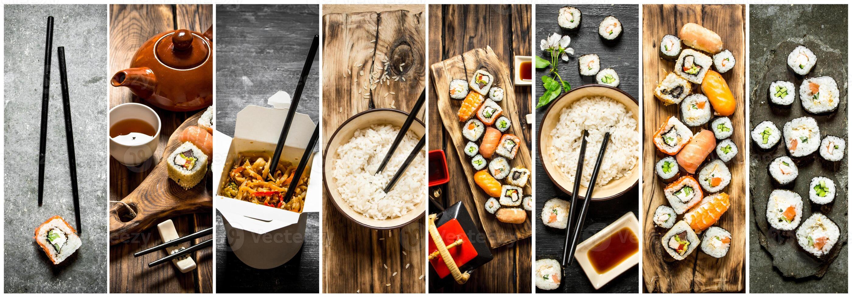 comida collage de Japón alimento. foto