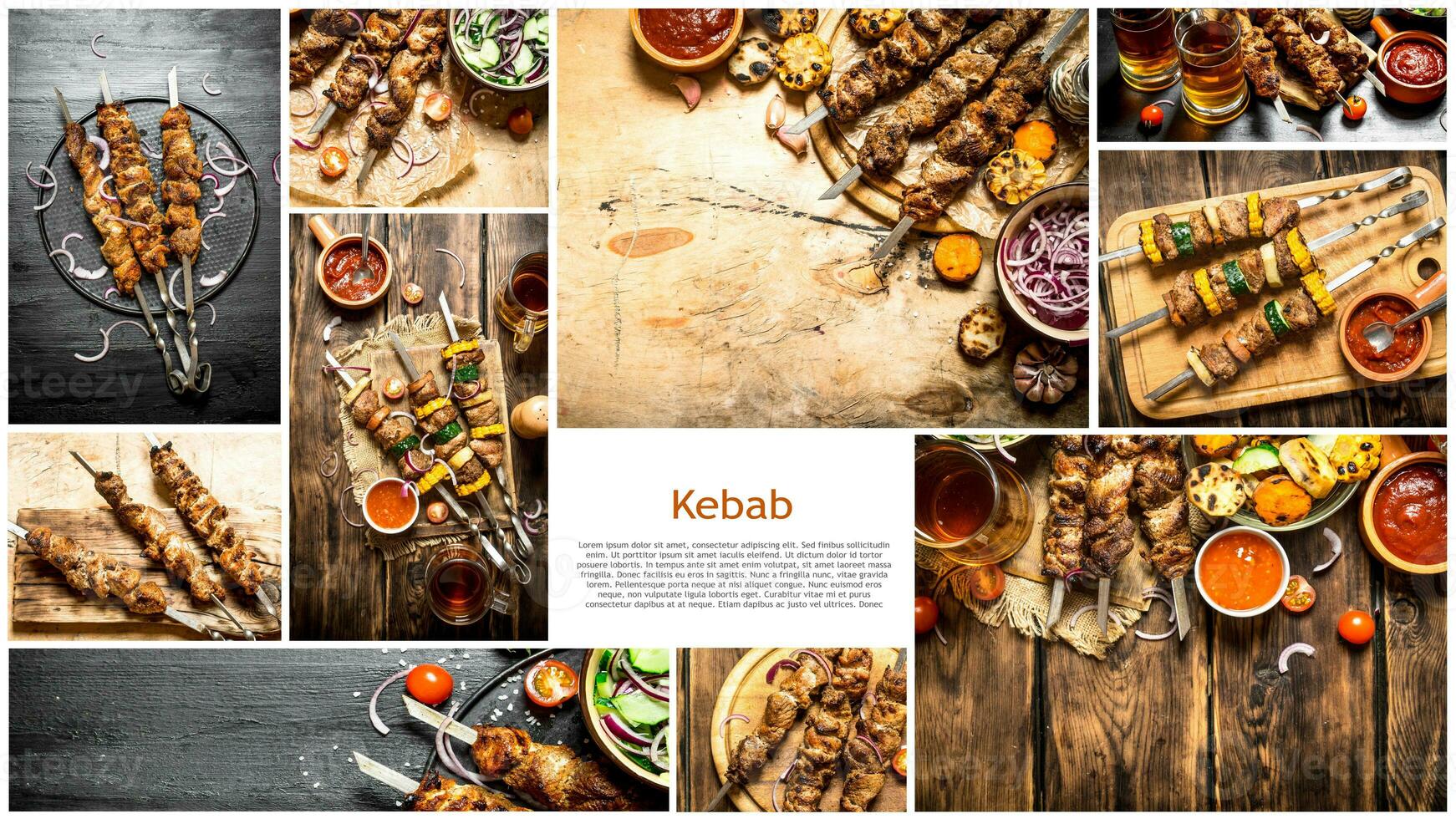 Food collage of shish kebab . photo