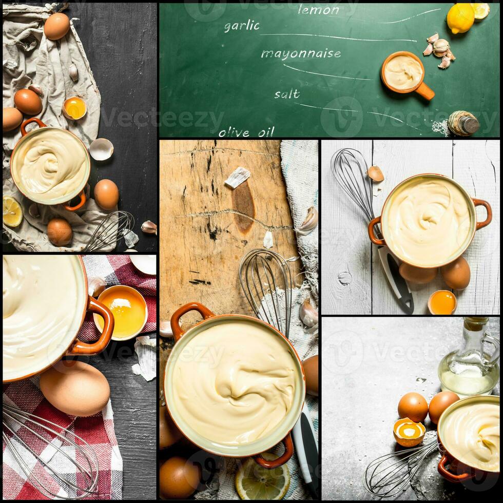 Food collage of mayonnaise. photo