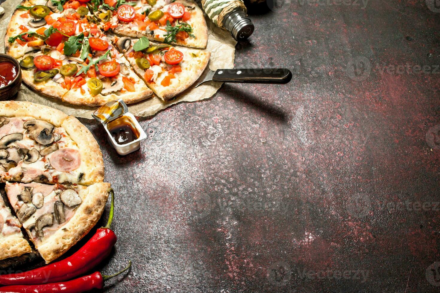 Fresh pizzas with vegetables. photo