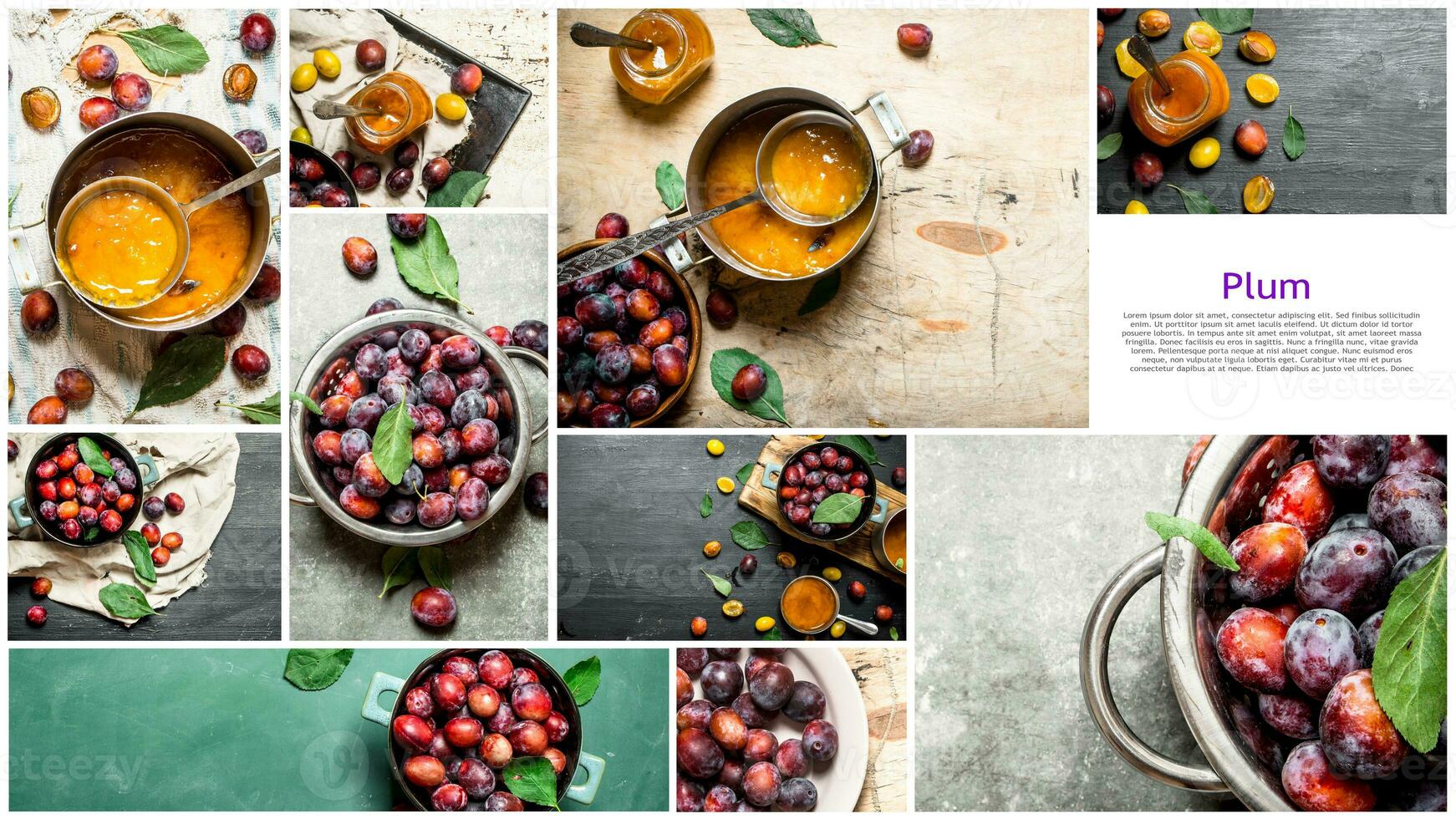Food collage of plum. photo