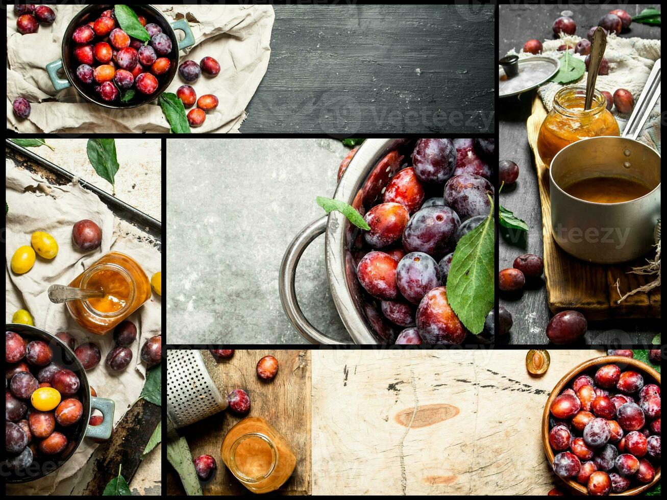 Food collage of plum. photo