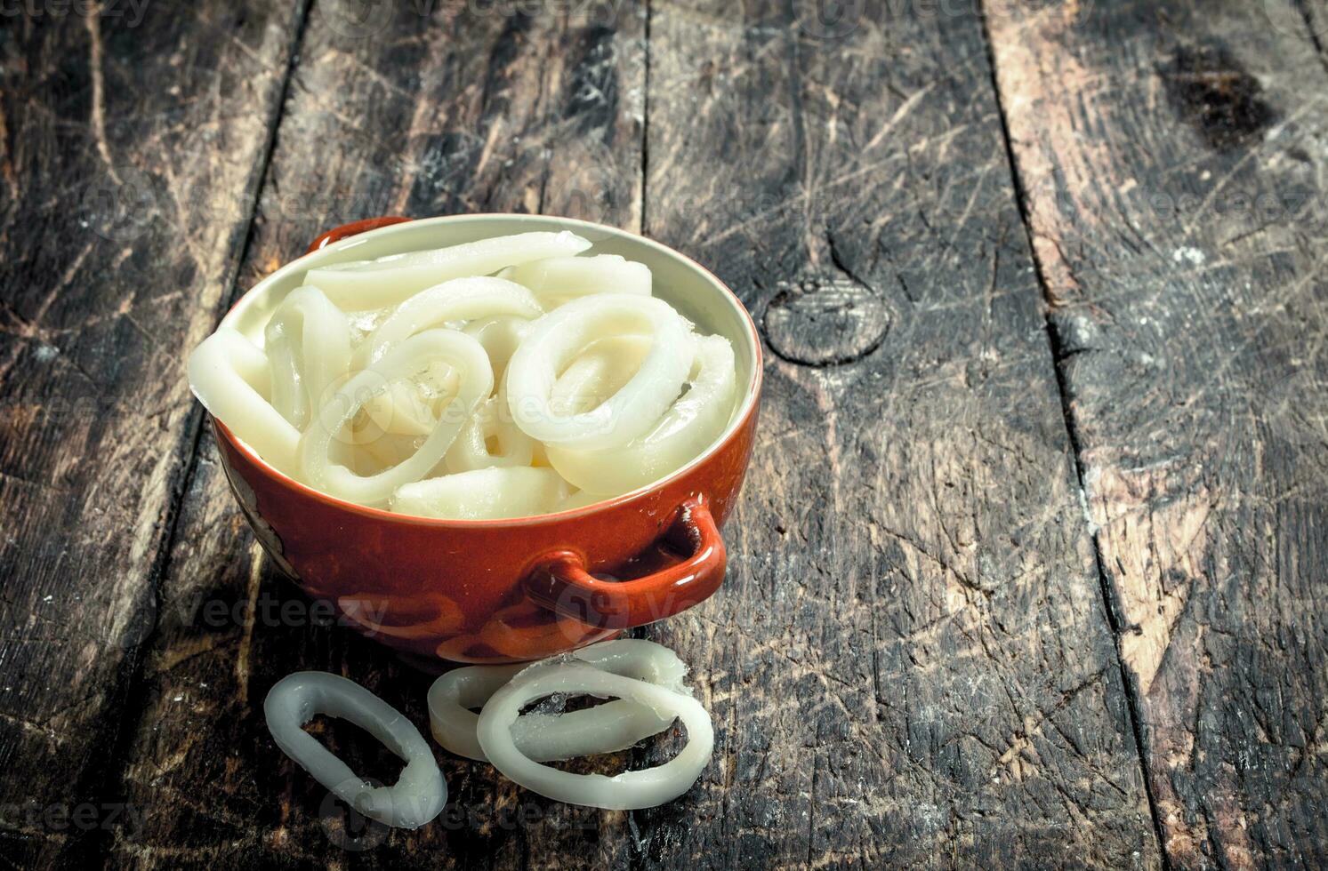 Rings of sea squid in a bowl. photo