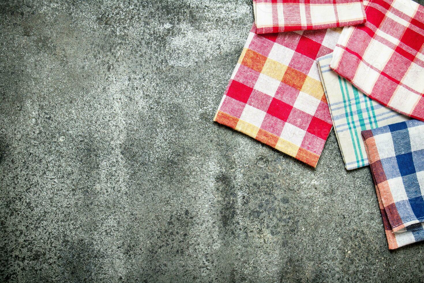 Serving background. Textile napkins. On rustic background. photo