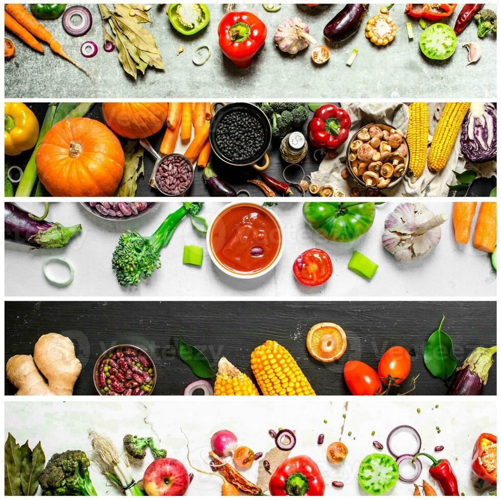 Food collage of slice vegetables . photo