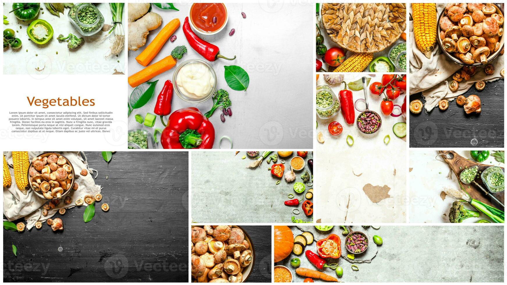 Food collage of slice vegetables . photo