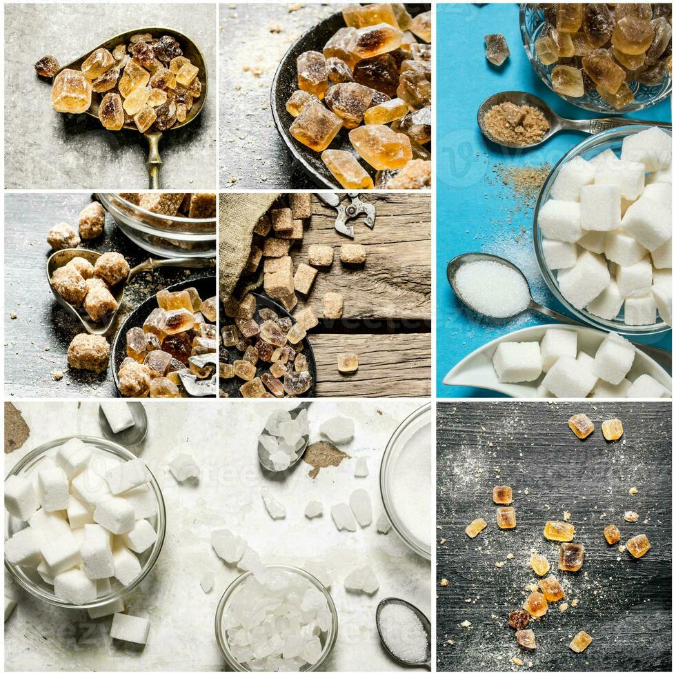 Food collage of sweet sugar . photo