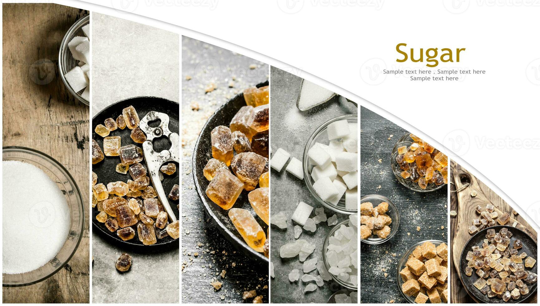 Food collage of sweet sugar . photo