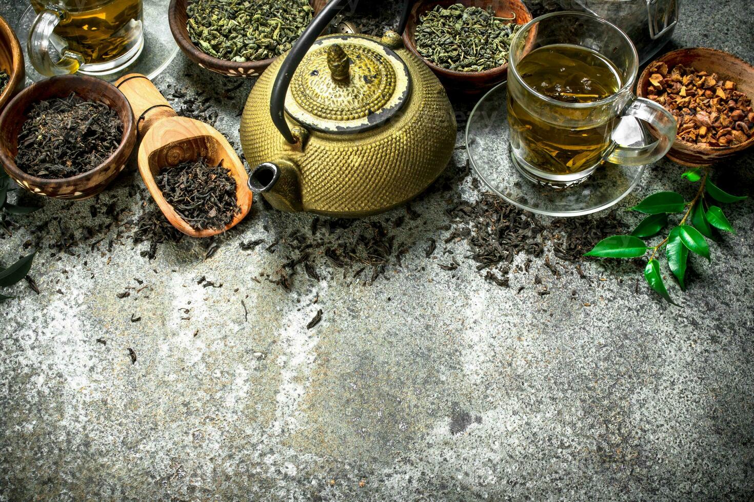 Different kinds of fragrant tea . photo