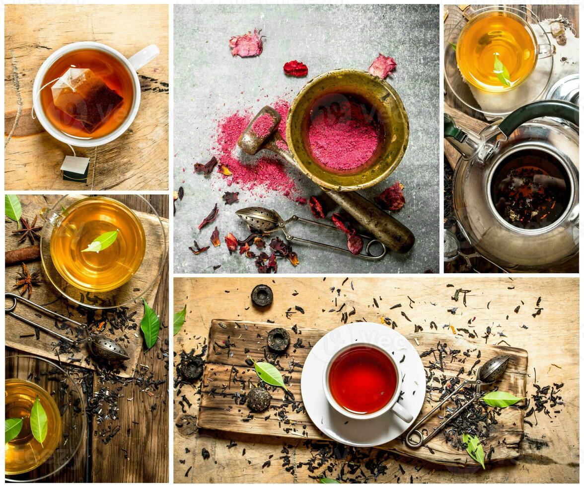 Food collage of tea . photo