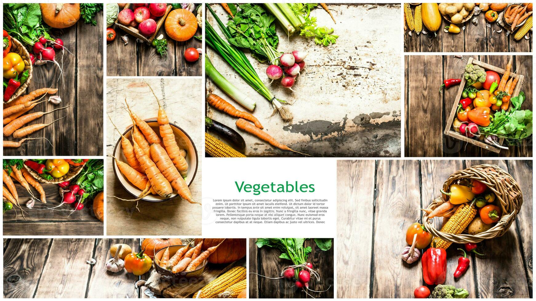 Food collage of autumn vegetables . photo