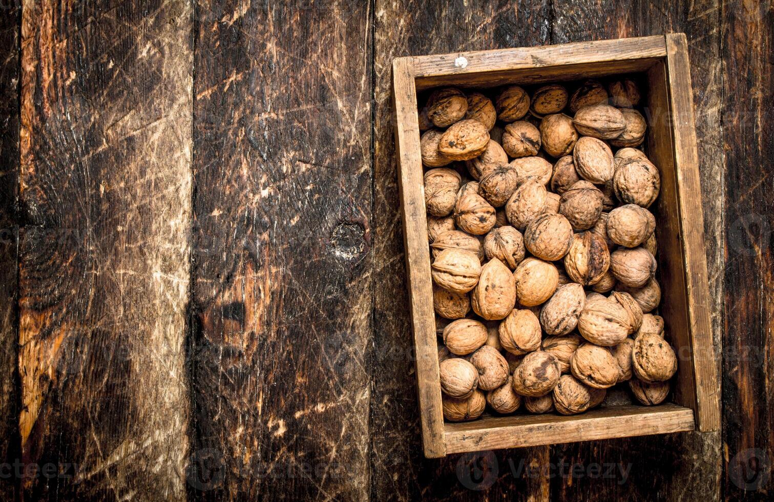 Walnuts in the box. photo