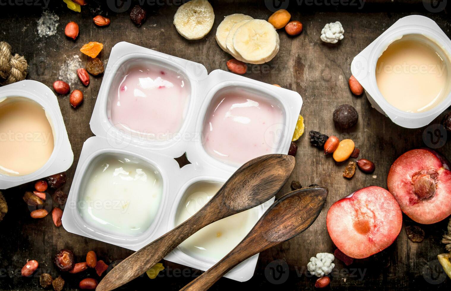 Various fruit yoghurts. photo