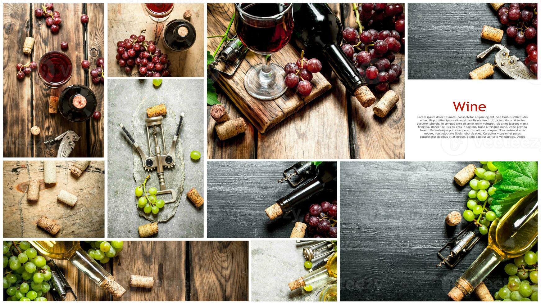Food collage of red and white wine. photo