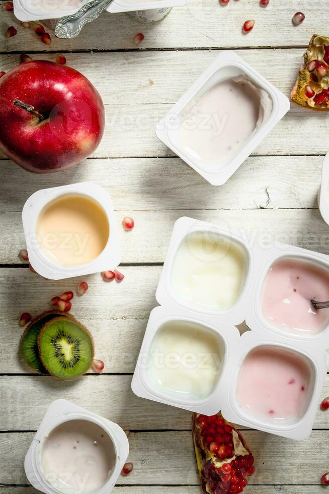 Various fruit yoghurts. photo