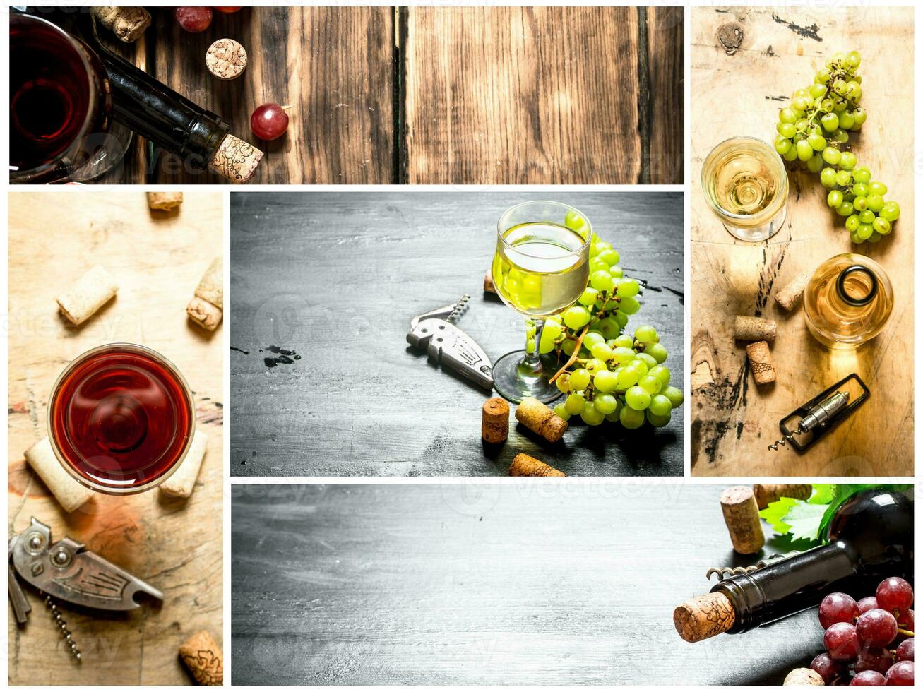 Food collage of red and white wine. photo