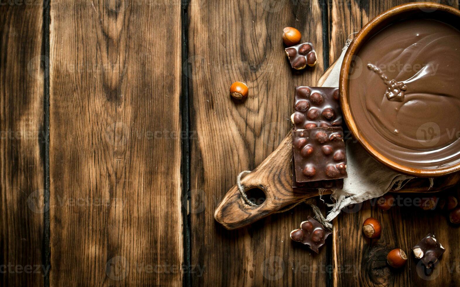 Chocolate cream with nuts. photo