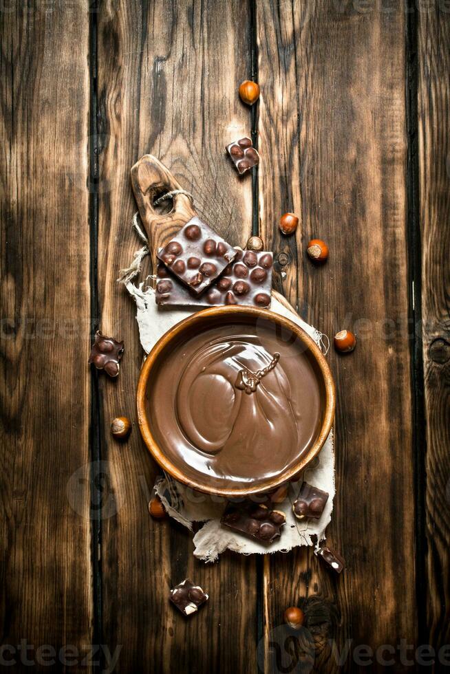 Chocolate cream with nuts. photo
