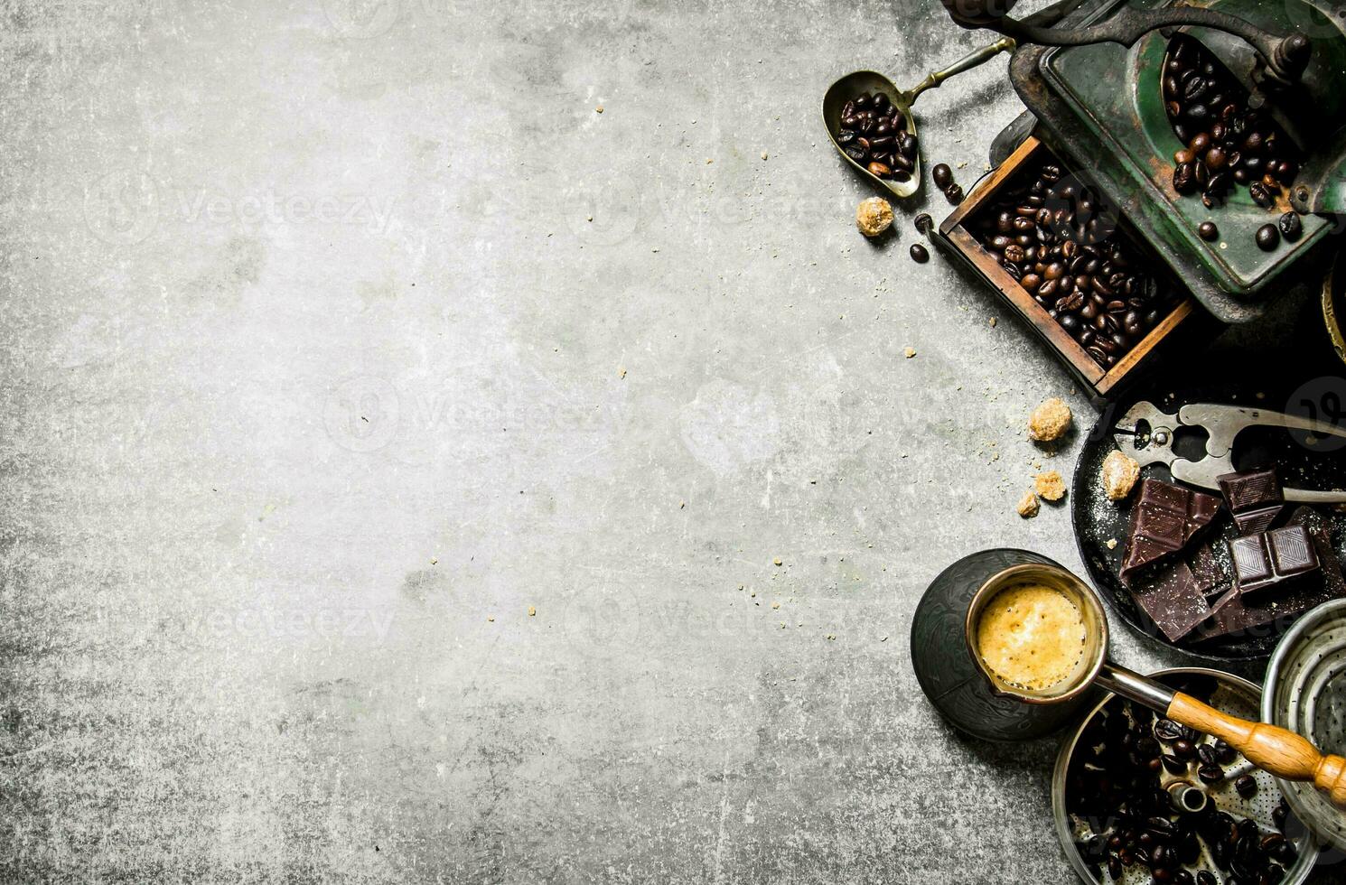 Coffee pot and different tools. photo