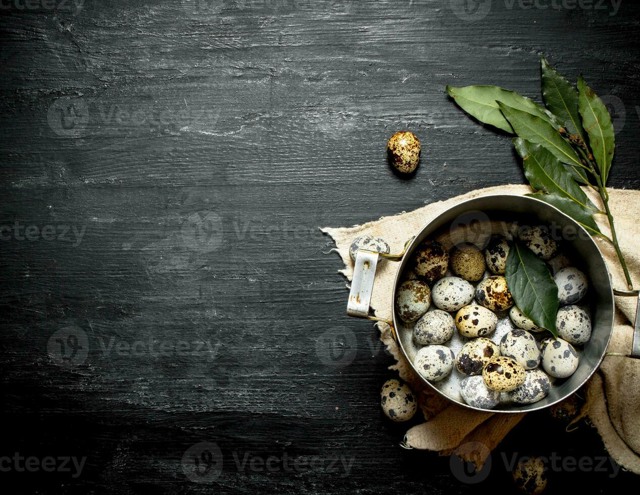 Quail eggs in a saucepan photo