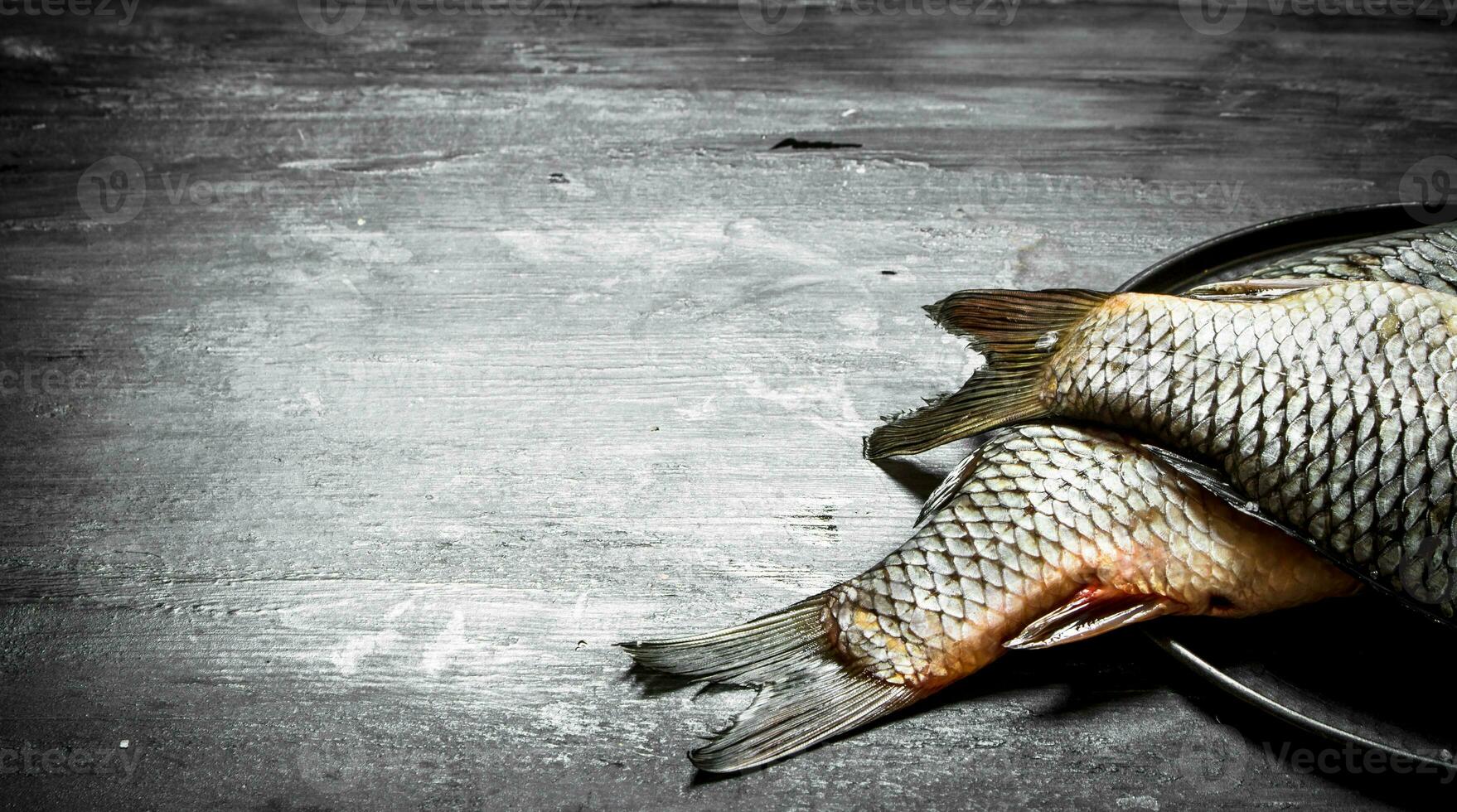 Raw fish on the plate. photo