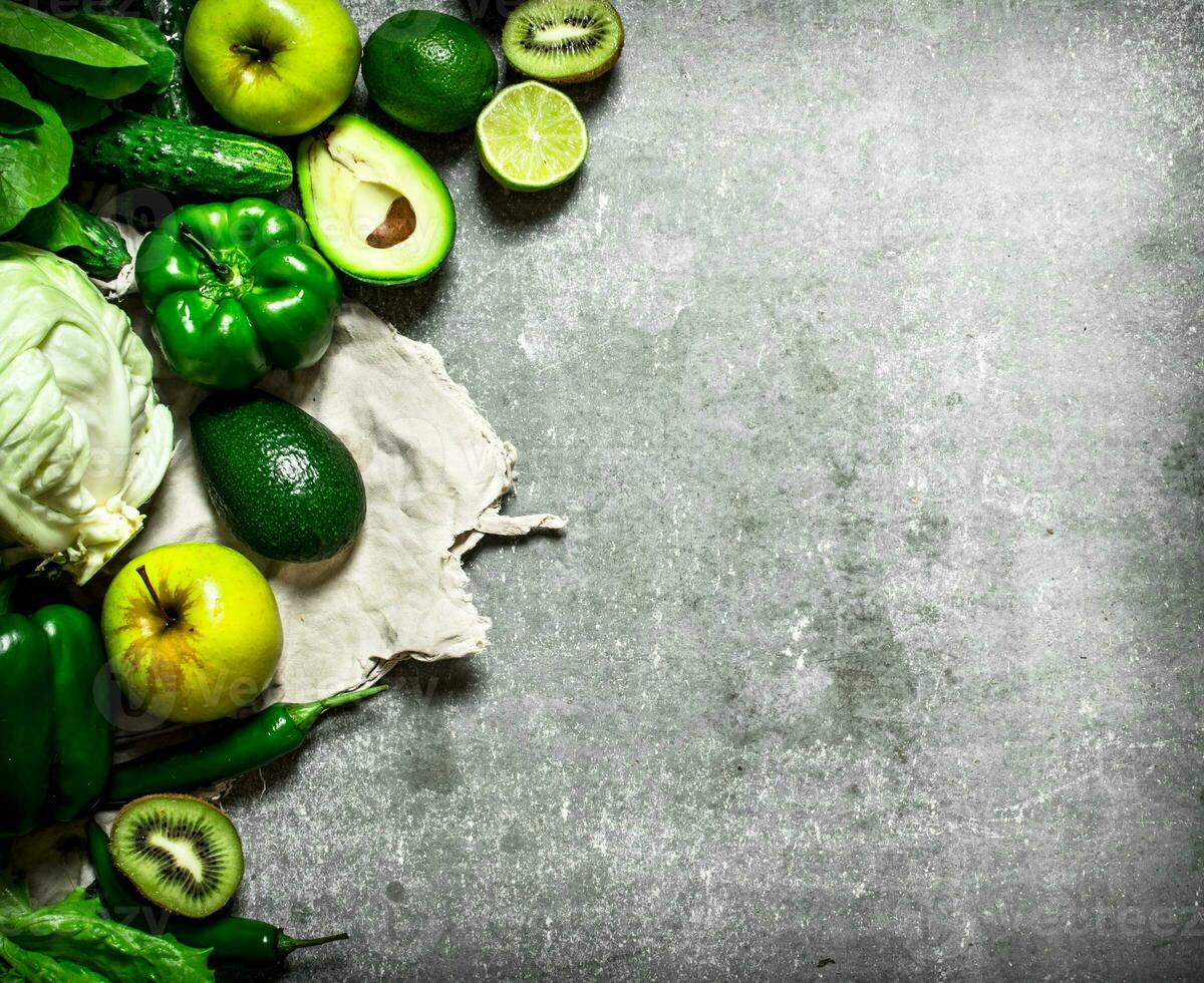 Green fruits and vegetables. photo