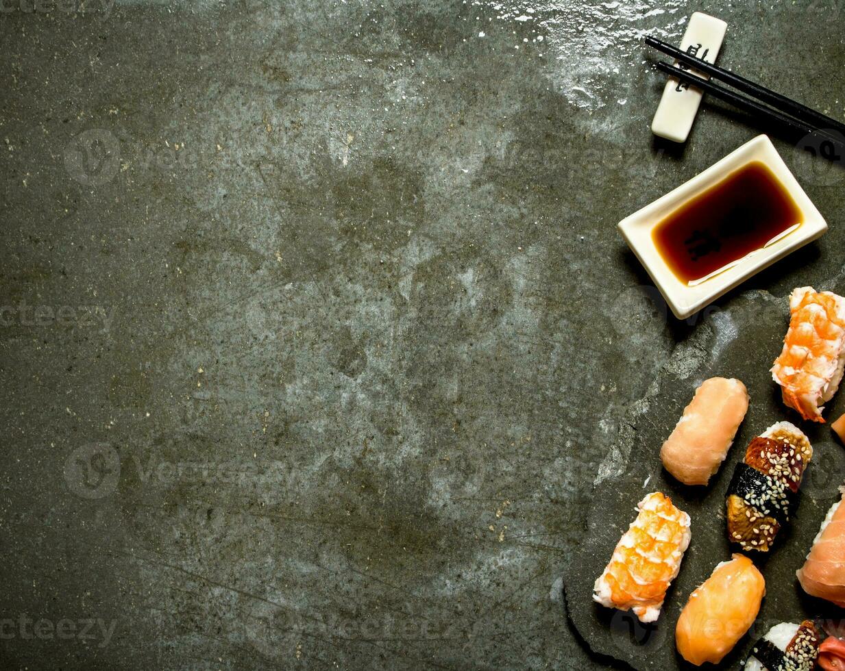Sushi with soy sauce. photo