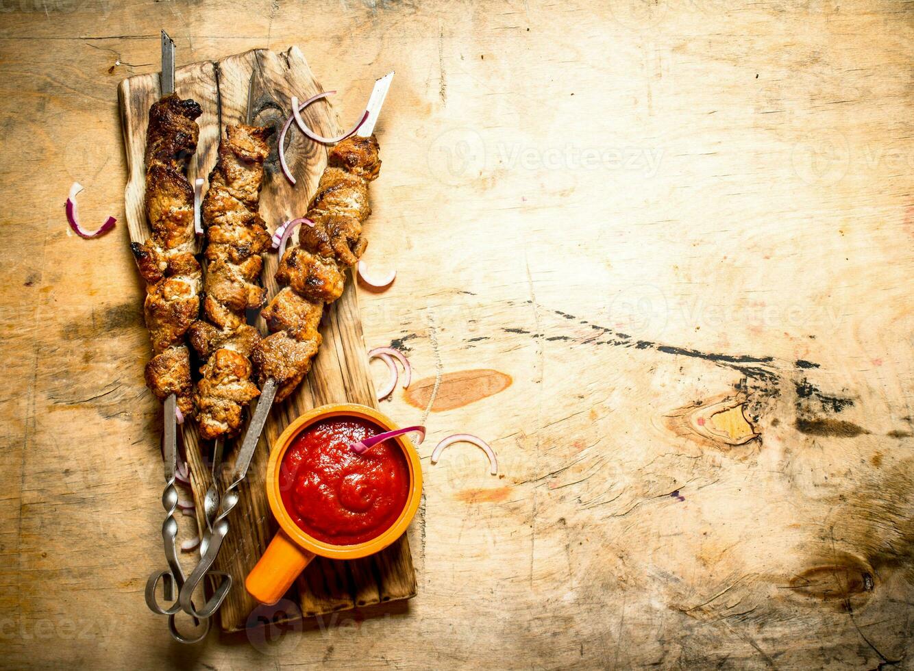 Shish kebab on skewers photo