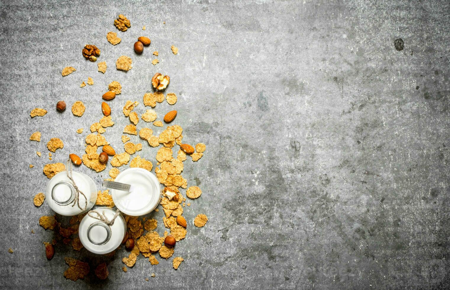 Milk dessert cereal and nuts. photo