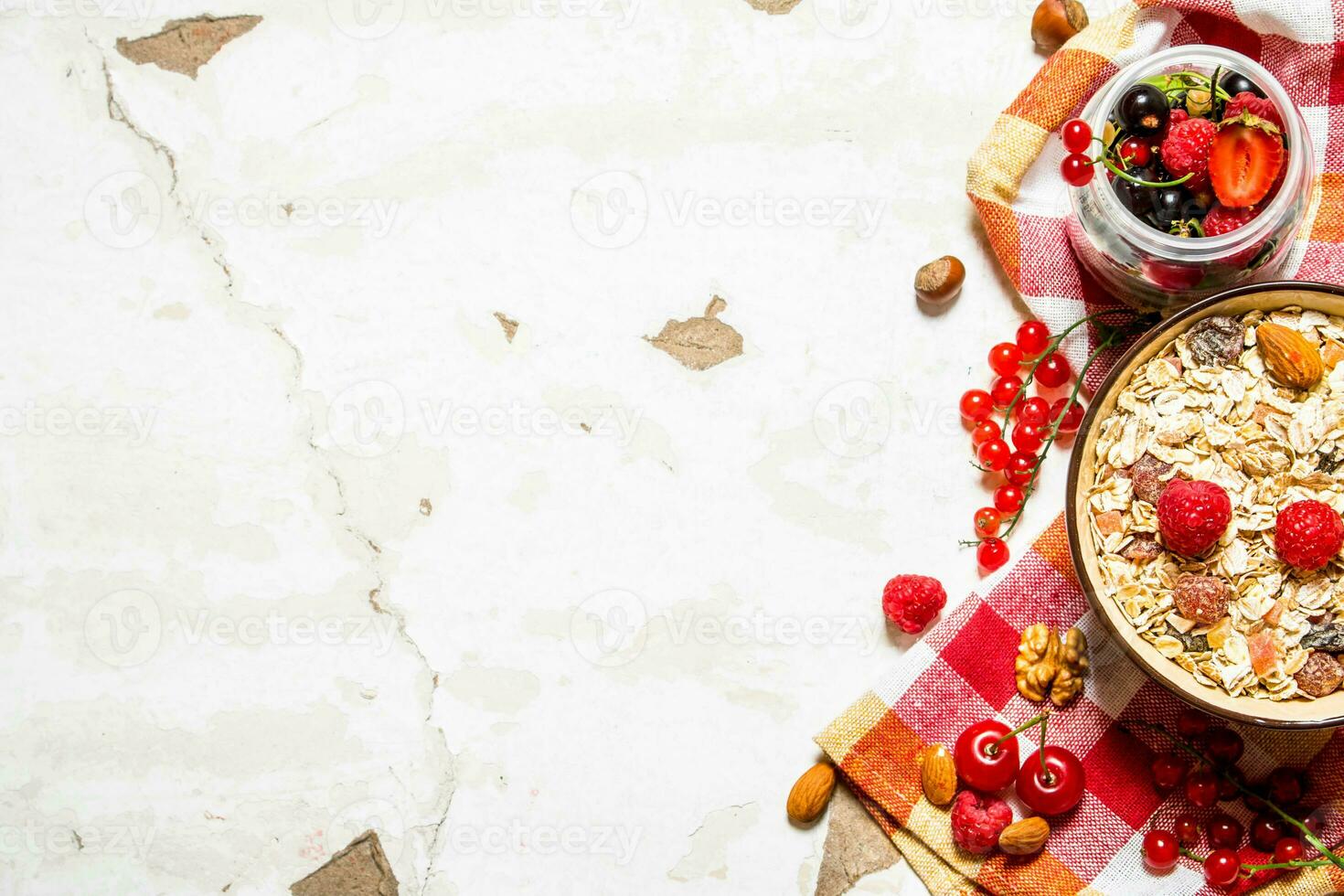 Healthy food. Muesli with forest wild berries. photo