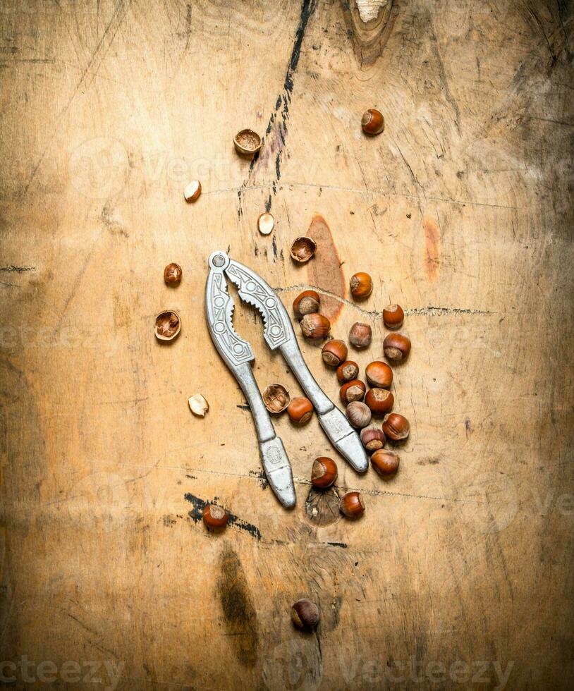 Nuts with Nutcracker and shell. photo