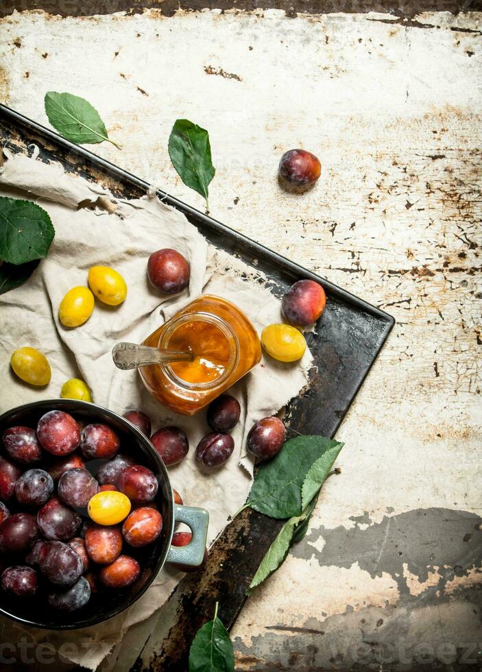 Fresh mashed plums . photo