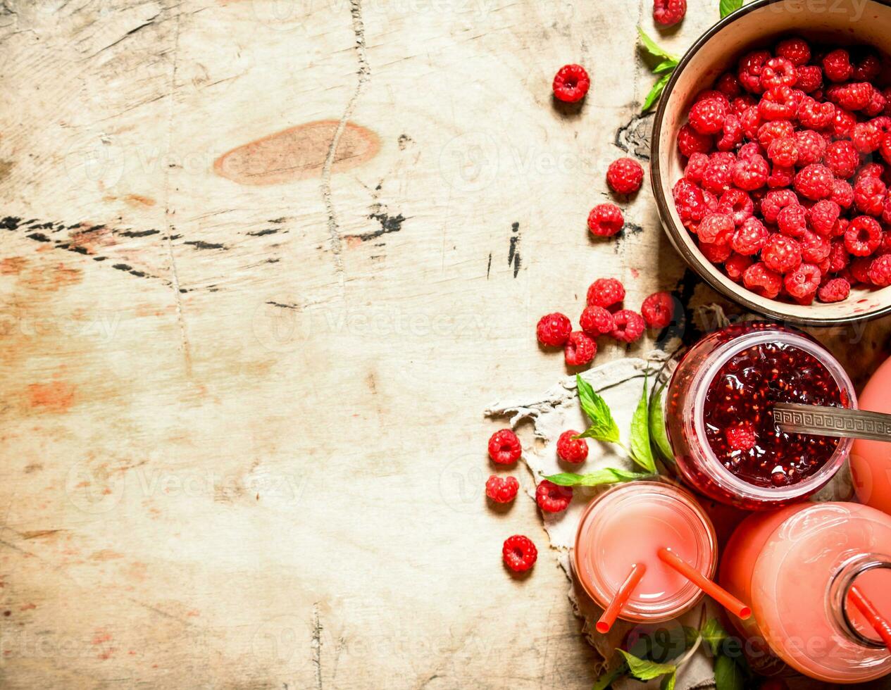 The juice of fresh raspberries and jam. photo