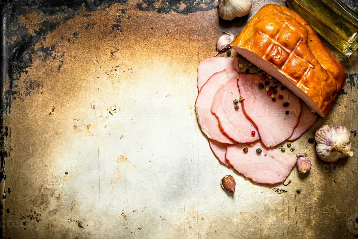 Ham with olive oil and garlic. photo