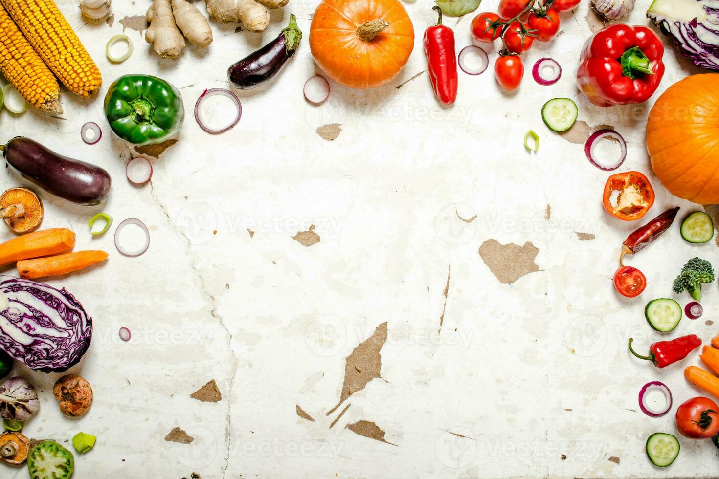 Healthy raw food . Fresh organic vegetables with herbs. photo