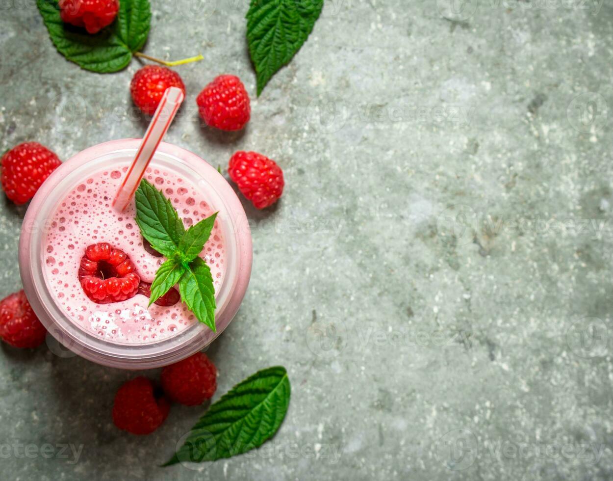 Raspberry smoothie with mint. photo